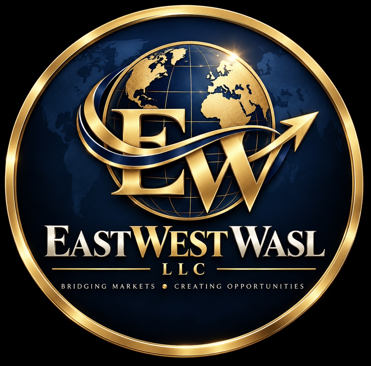 EastWest Wasl official gold and navy globe logo
